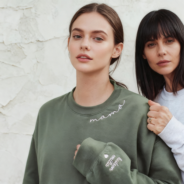 Custom Mama Embroidered Sweatshirt With Kids Names Sleeve