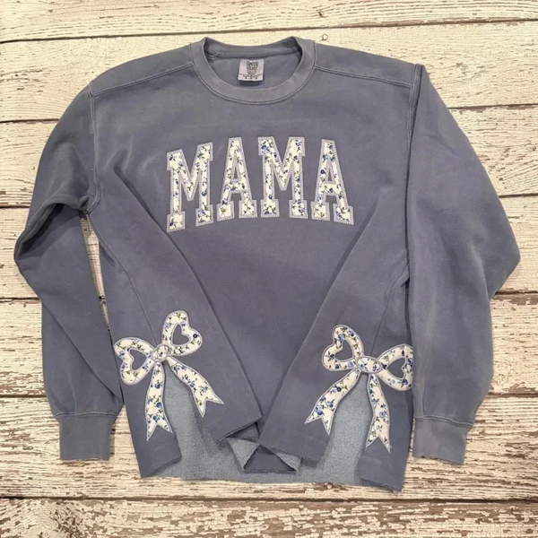 Mama Sweatshirt Side Bow Mother’s Day Sweatshirt Cut-Out Coquette Bow Pullover Appliqué