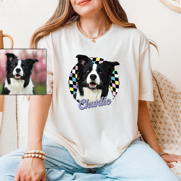 Custom Retro Dog Shirt, Vintage Style Personalized Dog Face Tee Sweatshirt Hoodie