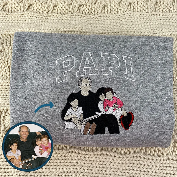 Custom Embroidered Papi Sweatshirt, Father's Day Gift, Photo Hoodie Portrait, Birthday Gift Ideas