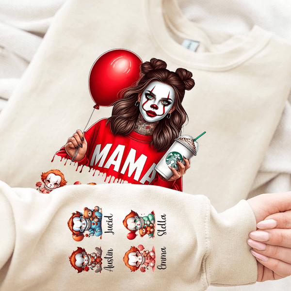 Personalized Halloween Horror Mama Movie Sweatshirt, Mama Shirt With Kids Name, Spooky Season Halloween