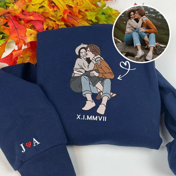 Custom Embroidered Portrait Sweatshirt – Personalized Photo & Roman Numerals