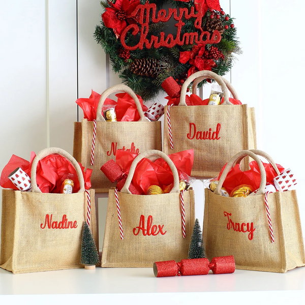 Personalized Embroidered Christmas Gift Bag Eco-friendly Jute