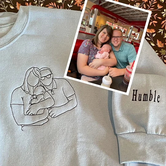 Custom Embroidered Photo Portrait Sweatshirt, Family Dad Kids Photo