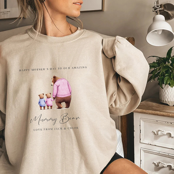 Mummy Bear With Kid's Names - Personalized Shirt| Sweatshirt| Hoodie