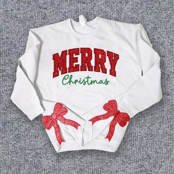 Personalized Green/Red Merry Christmas Bow Side Sweatshirt