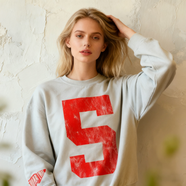 Custom Varsity Number or Letter Sweatshirt, Distressed Block Print Personalized Crewneck, Team Birthday or City Sweater, Vintage Team Sweater