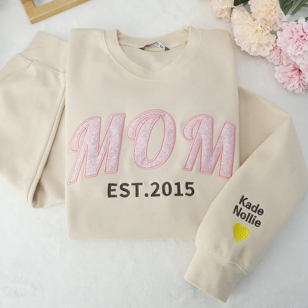 Custom Embroidered Applique Glitter MOM Sweatshirt - Gift for MAMA