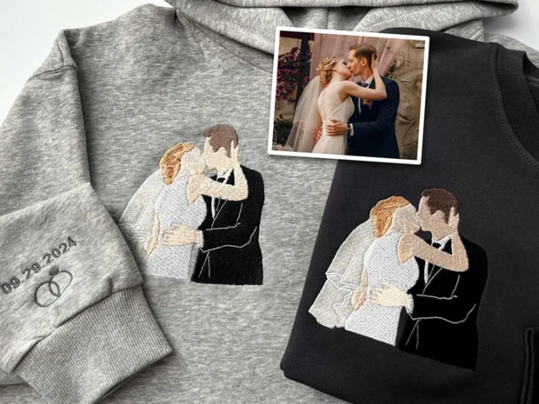 Custom Embroidered Portrait Sweatshirt - Couple & Family Hoodie Anniversary Gift