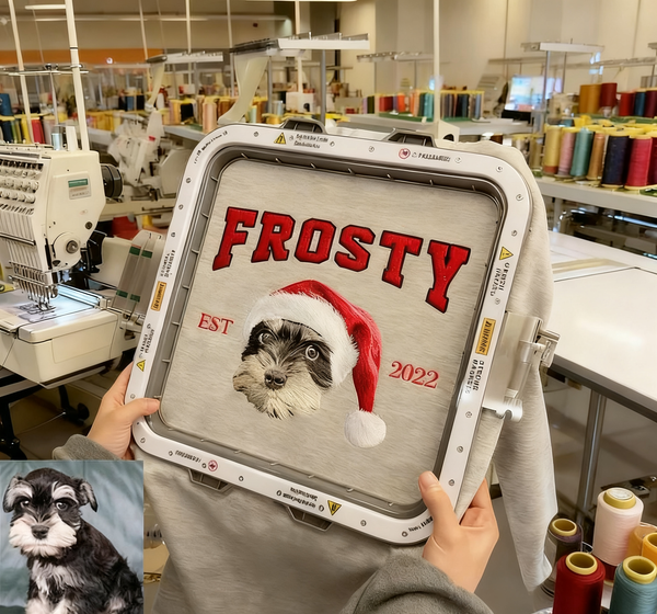 Custom Christmas Preppy Embroidered Pet Portrait T-shirt Sweatshirt Hoodie