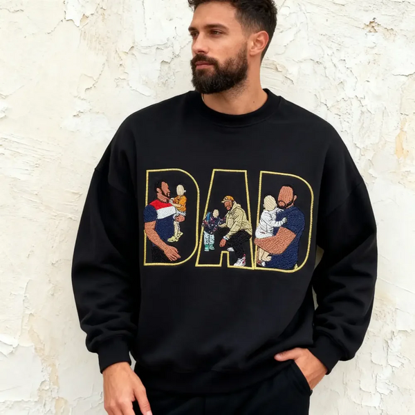 Custom Photo Portrait Embroidery Sweatshirt/T-shirt, Gift For Dad/Mom/Family