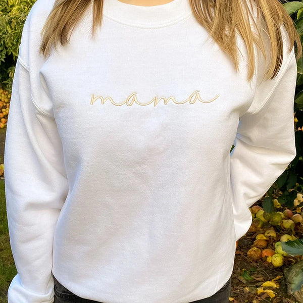 Custom Embroidered Sweatshirt Gift for Mama with Kid's name on sleeve