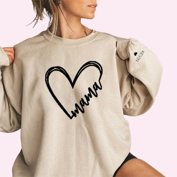 Heart Print Mama Sweatshirt, Mother and Child's Name Sweatshirt , Personalized Gift for Mom