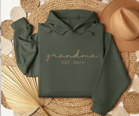 Custom Embroidered Grandma EST Date Sweatshirt with Grandkids Names on Sleeve