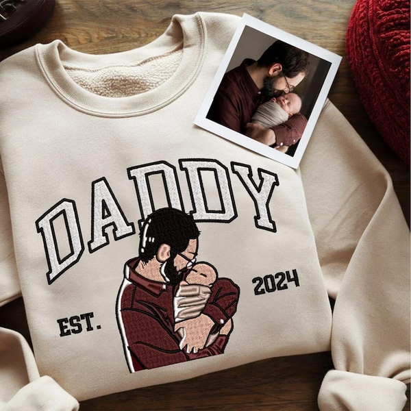 Custom Embroidered Dad Photo Sweatshirt, Personalized Portrait from Photo Sweater