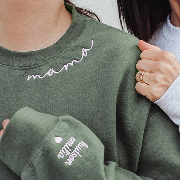 Custom Mama Embroidered Sweatshirt with Kids Names sleeve