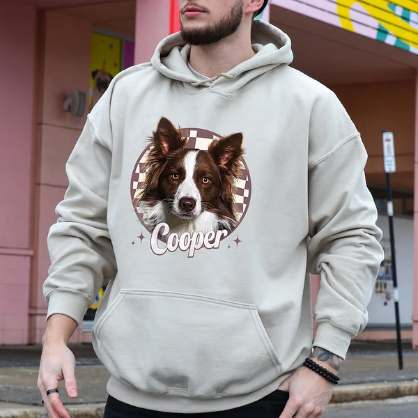 Custom Dog Portrait Hoodie, Custom Dog Face Sweatshirt With Name, Dog Dad Hoodie