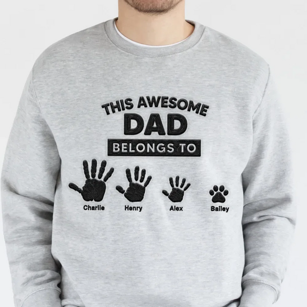 This Awesome Dad Grandpa Belongs To Handprints Personalized Embroidered Sweatshirt
