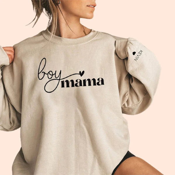 Boy Mama Sweatshirt,Personalized Gift for Mom, Mother's Name and Child's Name Sweatshirt, Cute Mama Est Sweatshirt, Mom Gift, Mom Birthday