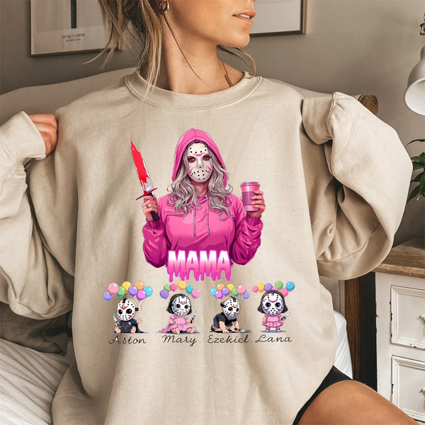 Custom Spooky MAMA Sweatshirt, Personalize Horror Characters Sweatshirt