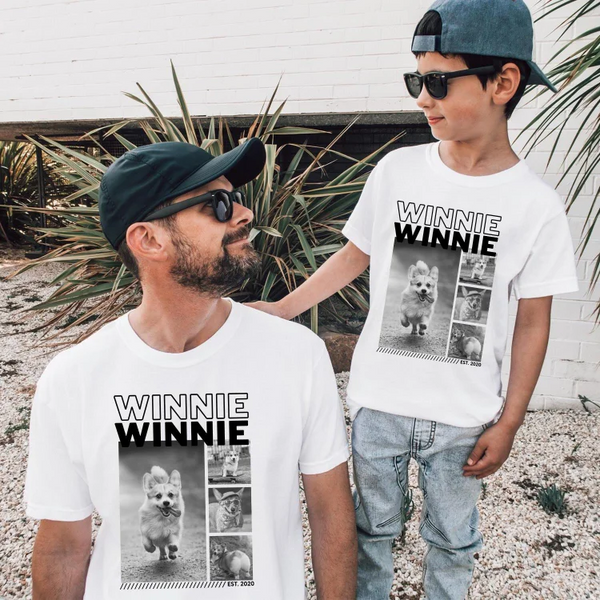 Custom Pet Photo Shirt Retro T Shirt with Pet Photo Collage & Pet Name, Custom Dog Photo Matching Shirt