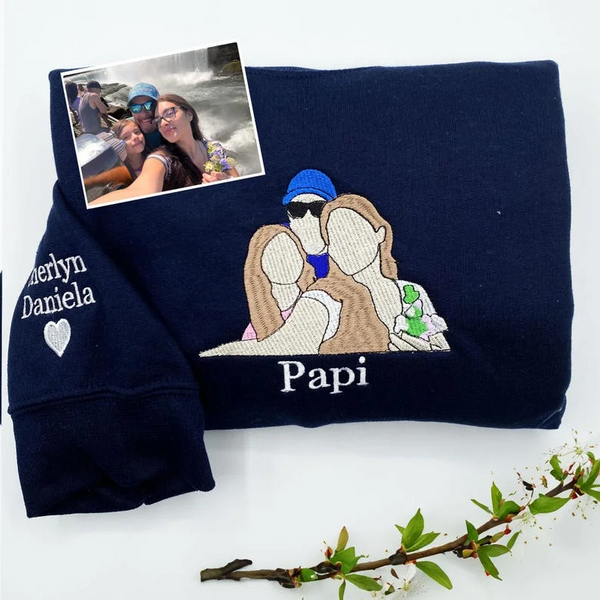Custom Dad Sweatshirt with Portrait | Dad Embroidered Picture Hoodie