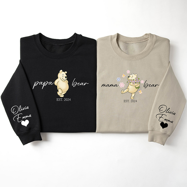Custom Lovely Mama| Papa Bear Shirt with Kid Name on Sleeve, Fathers Day Gift