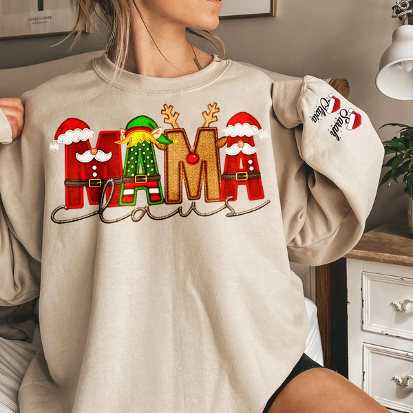 Custom Personalized Embroidered Christmas Mama Claus Family Sweatshirt
