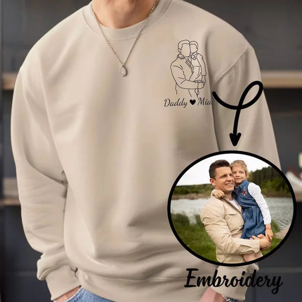 Personalized Embroidered Sweater, Photo Outline Sweater, Photo Embroidery T-shirt, Dad Birthday Gifts, Gifts for dad