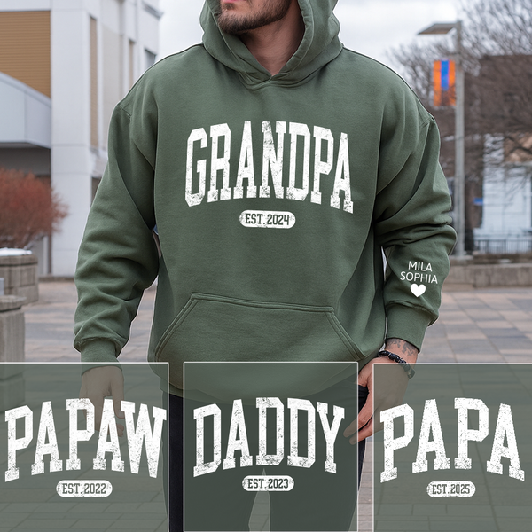 Personalized Papa Grandpa Daddy Papaw Hoodie for Men, Custom Name & Year EST. Sweatshirt, New Grandpa Gift 2025, Father’s Day Gift for Dad or Papa, Unisex Heavy Blend Pullover Hoodie
