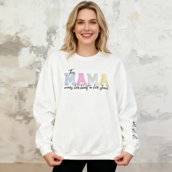 Personalized Heart On Sleeve Embroidered Sweatshirt-A Thoughtful Gift For Mom & Grandma