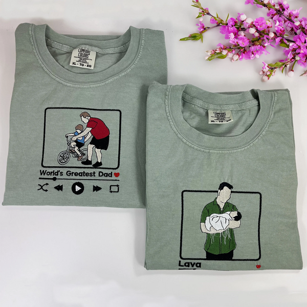 Custom Full Color Embroidered Sweatshirt Portrait Family, Dad, Lover