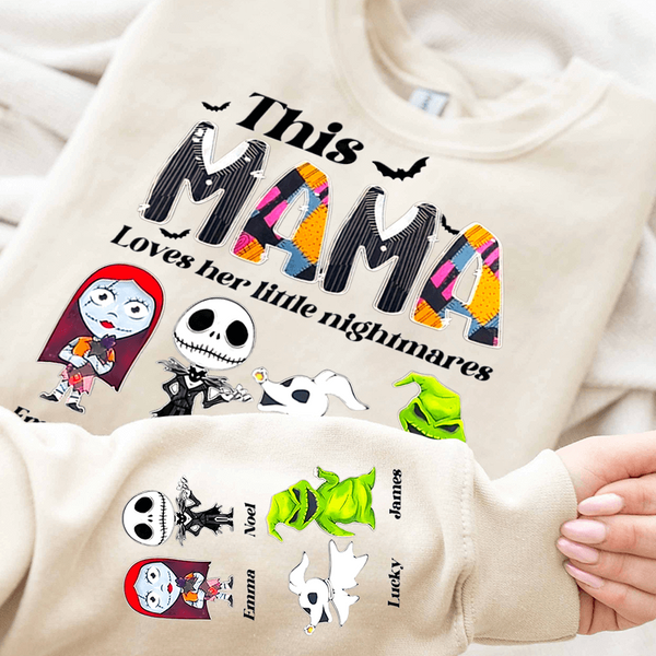 Personalized This Mama Loves Her Little Nightmares Sweatshirts, Mama Shirt With Kids Names, Perfect Halloween Gift