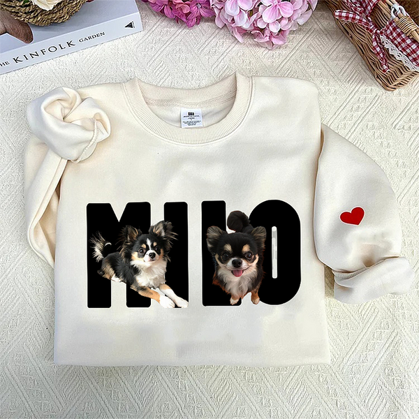 Custom Pet Photo Printed on Top of Name Sweatshirt Hoodie T-shirt