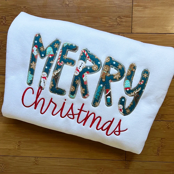 Merry Christmas Applique Embroidered Sweatshirt