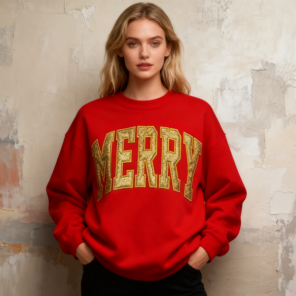 Glitter Merry Appliqué Sweatshirt / Hoodie, Personalized Christmas Gift