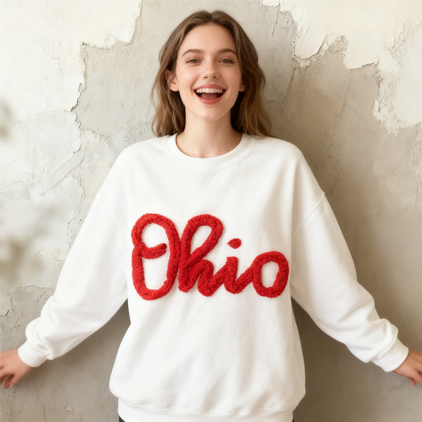 Ohio Pullover, Chenille Embroidered Sweatshirt, Team Sweatshirt, OH Pullover, School Mascot