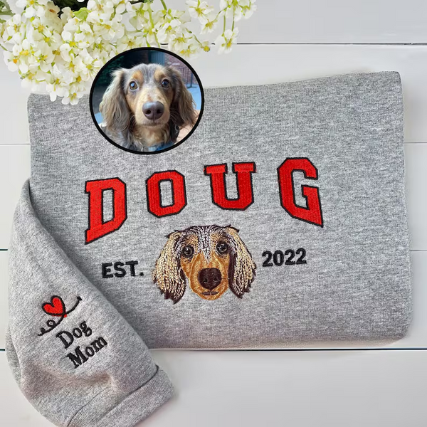 Personalized Embroidered Sweatshirt with Pets Name, Custom Dog Face Hoodie