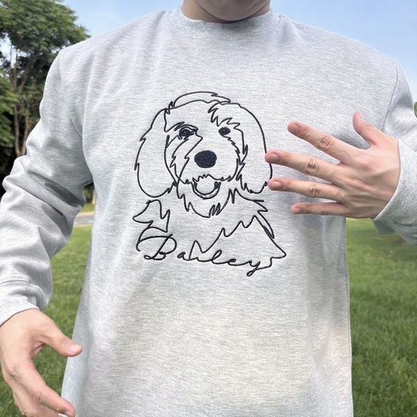 Custom Pet Outline Embroidered Hoodie – One-Line Stitch Art Sweatshirt/Tee