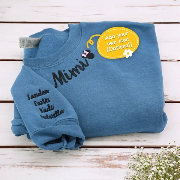 Custom Mama Christmas Embroidered Sweatshirt with Kids Names on Sleeve