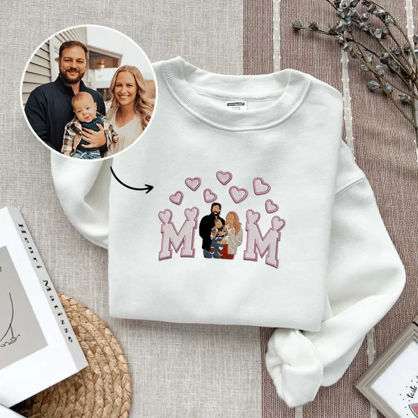 Embroidered Family Portrait Shirt, Personalized Mom Embroidered Sweatshirt, Mother's Day Gift, Custom Mom Shirt, Gift for Wifey