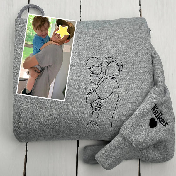 💖Personalized Embroidered Portrait Sweatshirt - Unique Gift for Dad - Custom Father and Son Hoodie, Couple Portrait