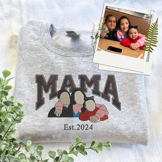 We are Family - Custom Embroidered Mama Sweatshirt with Kid Name on Sleeve, Family Portrait Hoodie - Mother's Day, Gift For Mom