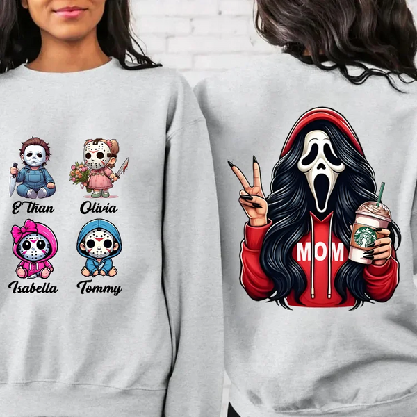 Custom Halloween MAMA/DAD Shirt Gift with Kid's Names on the Chest Double-side Print T-shirt/Sweatshirt