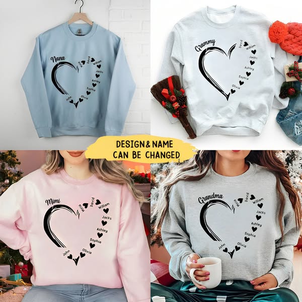 Custom Grandma Heart Sweatshirt with Grandkids Names,Gift for Mom Grandma