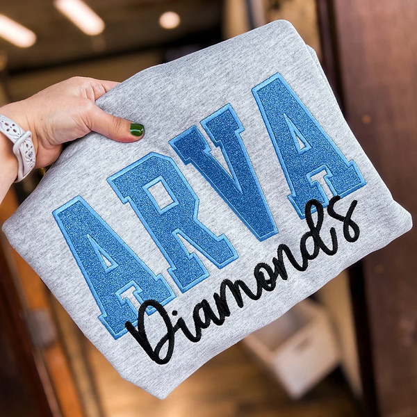 Custom School Glitter Applique Embroidered Sweatshirt