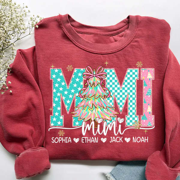 Mimi Christmas Shirt, Custom Grandma Sweatshirt with Grandkids Names