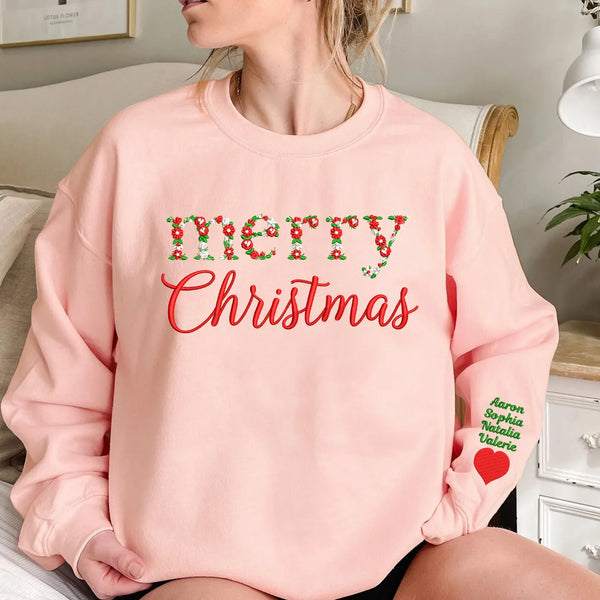 Merry Christmas Floral Embroidered Sweatshirt