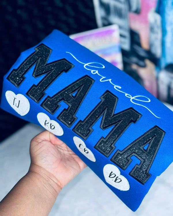 MAMA Custom Embroidered Sweatshirt – Personalized with Your Child’s Name in Heart
