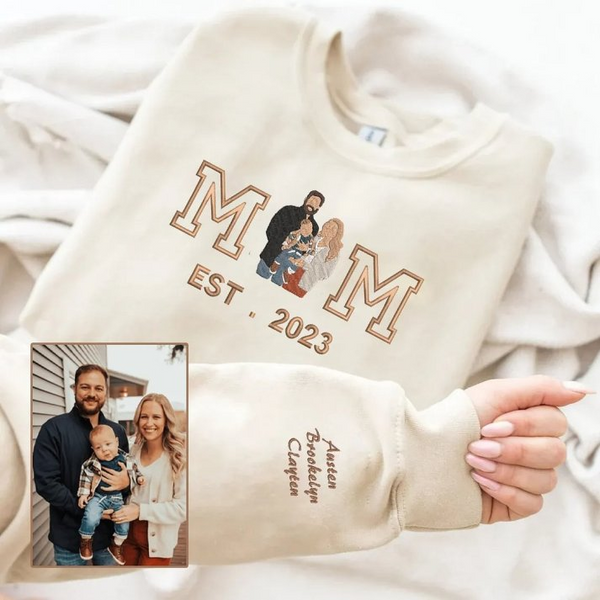 Custom Embroidered Portrait Sweatshirt Best Gift For Mom Popular Now